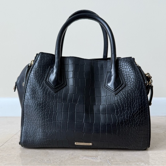 Rebecca Minkoff Black Croc-Embossed Satchel - Picture 1 of 11